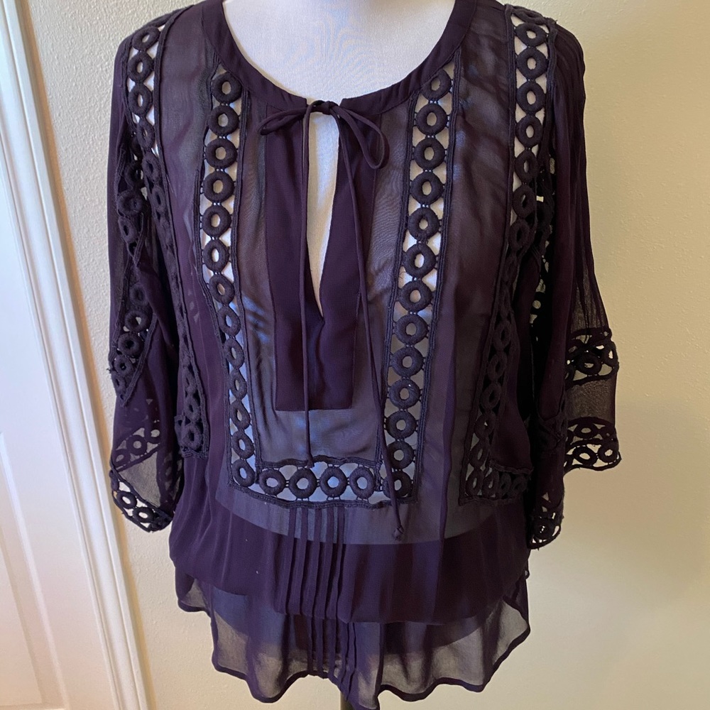 ANTHROPOLOGIE  Beautiful dark purple sheer top - Picture 6 of 9